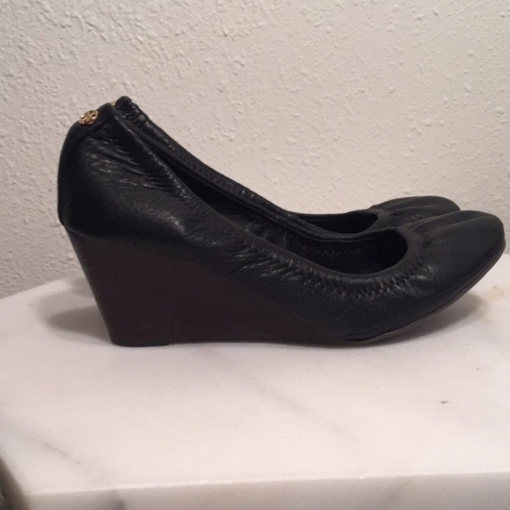 EUC Tory Burch Ballerina Wedges - Black Sz 8